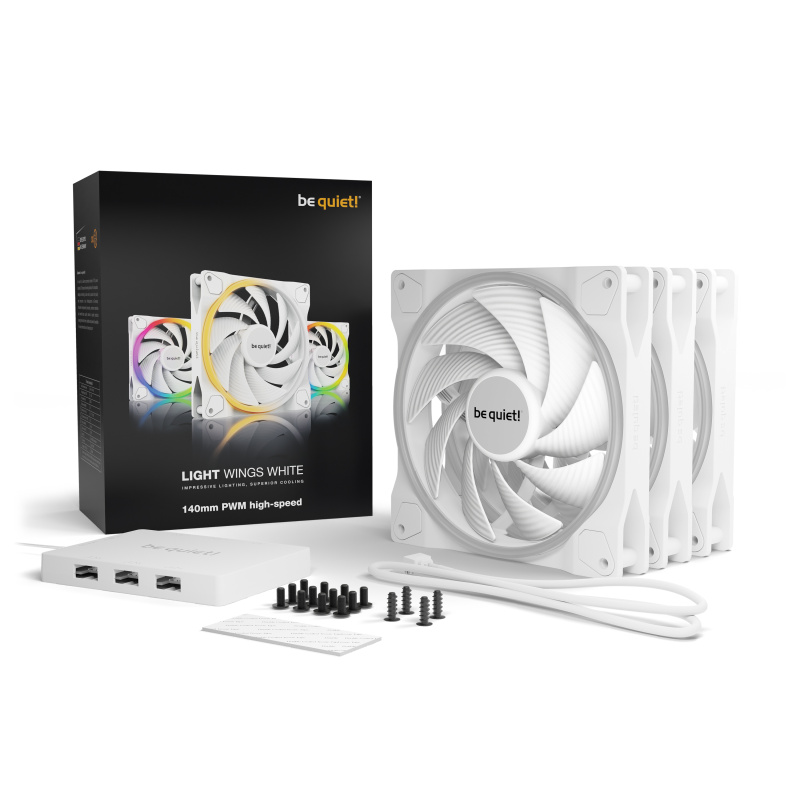 be quiet! Light Wings 140 mm PWM | Ventilateur PC ARGB high-speed White, Pack de 3