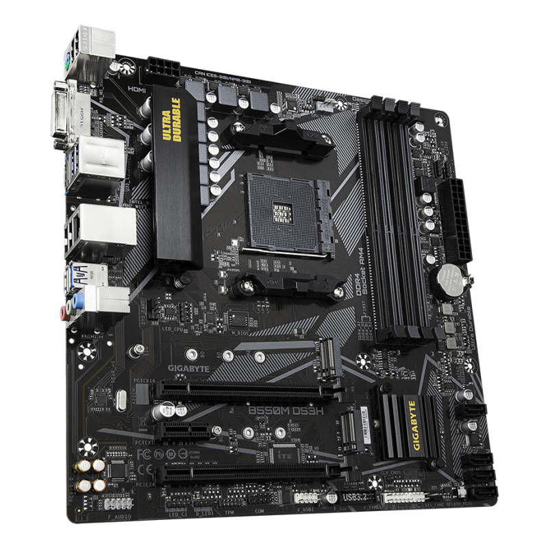 GIGABYTE B550M DS3H Carte mère - Processeurs AMD Ryzen 5000, VRM 5+3 phases, jusqu'à 4733 MHz DDR4, 1xPCIe 4.0 + 1xPCIe 3.0 M.2, LAN 1GbE, USB 3.2 Gen 1