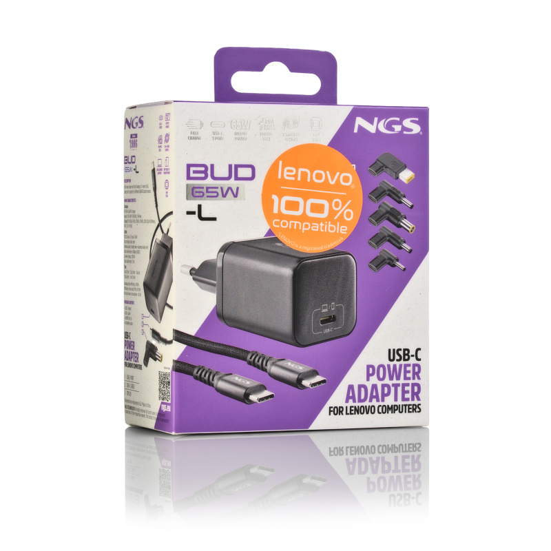 NGS BUD 65W-L Universel Noir Secteur Charge rapide Intérieure