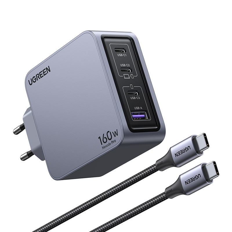 Ugreen Nexode Pro 160W GaN Charger with USB-C Cable Universel Noir, Gris Secteur Charge rapide Intérieure