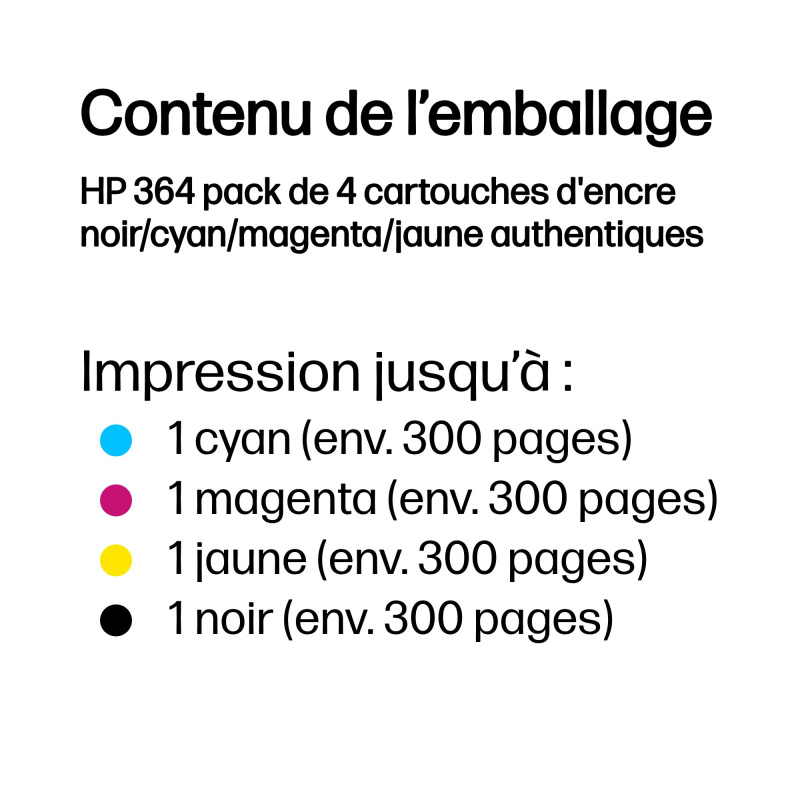 HP 364 pack de 4 cartouches d'encre noir/cyan/magenta/jaune authentiques