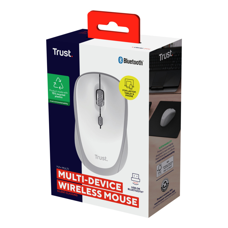 Trust Yvi+ souris Universel Ambidextre RF sans fil + Bluetooth Optique 1600 DPI