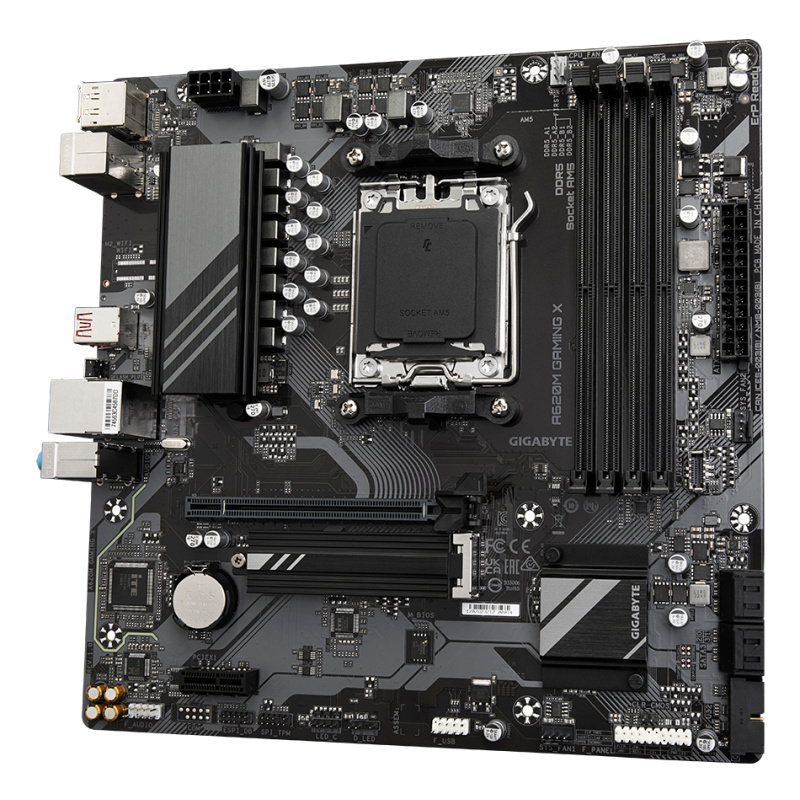 GIGABYTE A620M GAMING X Carte Mère - Prend en charge les processeurs AMD Ryzen 8000, VRM numérique 8+2+1 phases, jusqu'à 8000MHz DDR5 (OC), 1xPCIe 4.0 M.2, LAN GbE, USB 3.2 Gen 2
