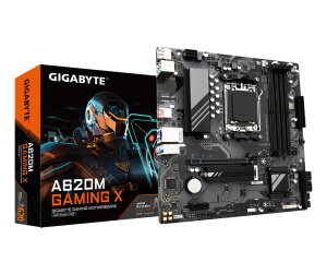 GIGABYTE A620M GAMING X Carte Mère - Prend en charge les processeurs AMD Ryzen 8000, VRM numérique 8+2+1 phases, jusqu'à 8000MHz DDR5 (OC), 1xPCIe 4.0 M.2, LAN GbE, USB 3.2 Gen 2