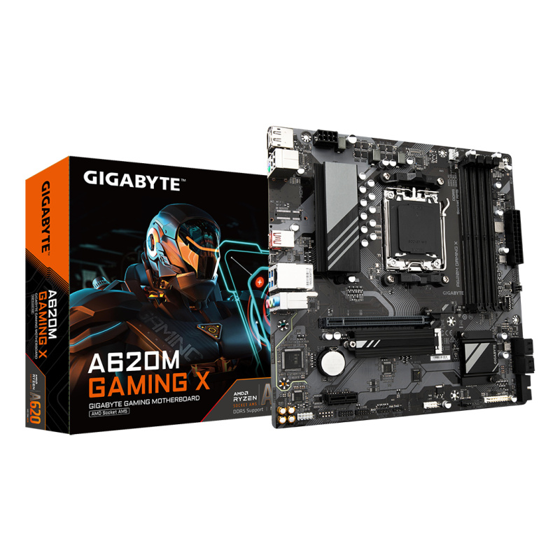 GIGABYTE A620M GAMING X Carte Mère - Prend en charge les processeurs AMD Ryzen 8000, VRM numérique 8+2+1 phases, jusqu'à 8000MHz DDR5 (OC), 1xPCIe 4.0 M.2, LAN GbE, USB 3.2 Gen 2