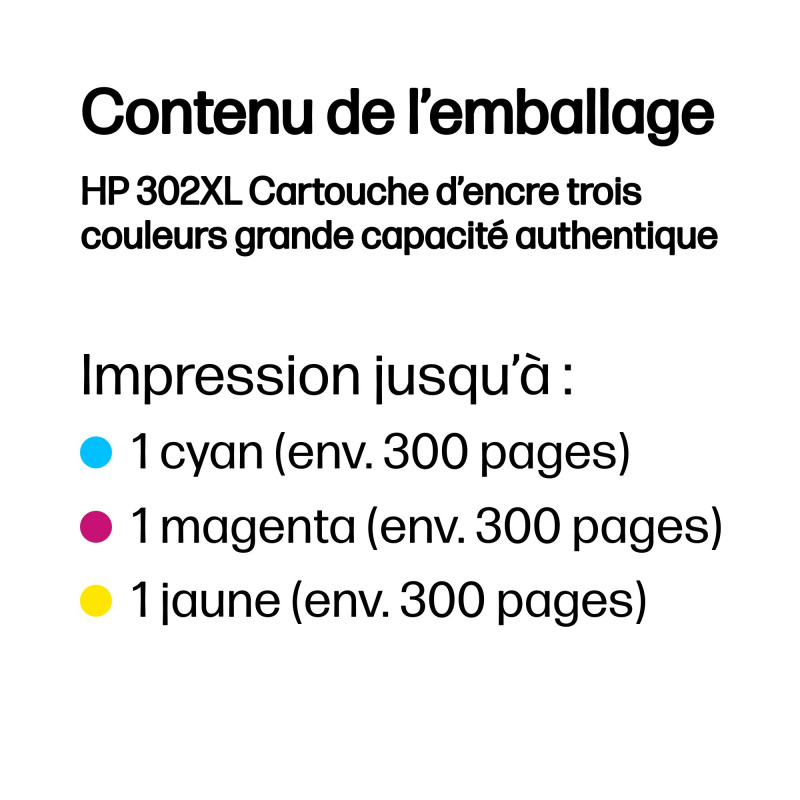 HP 302XL Cartouche d’encre trois couleurs grande capacité authentique