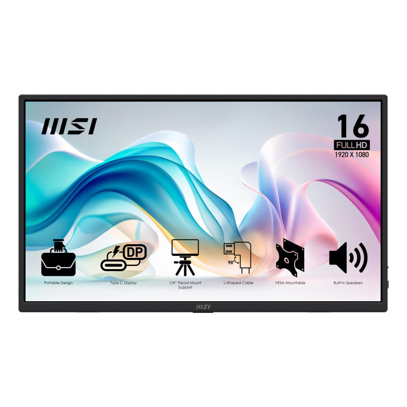 MSI PRO MP165 E6 téléviseur et moniteur portables Moniteur portable Noir 39,6 cm (15.6") LED 1920 x 1080 pixels