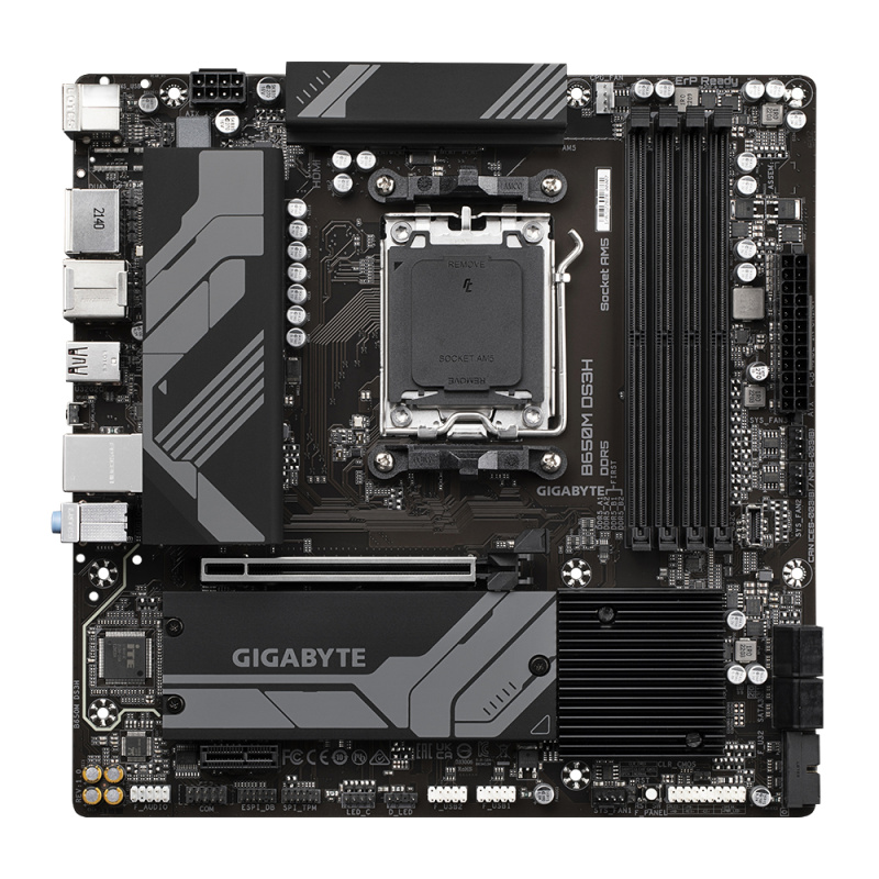GIGABYTE B650M DS3H Carte mère - AMD Ryzen série 9000, VRM 6+2+1 phases, jusqu'à 8000 MHz DDR5 (OC), 2xPCIe 4.0 M.2, LAN 2,5 GbE, USB 3.2 Gen 2
