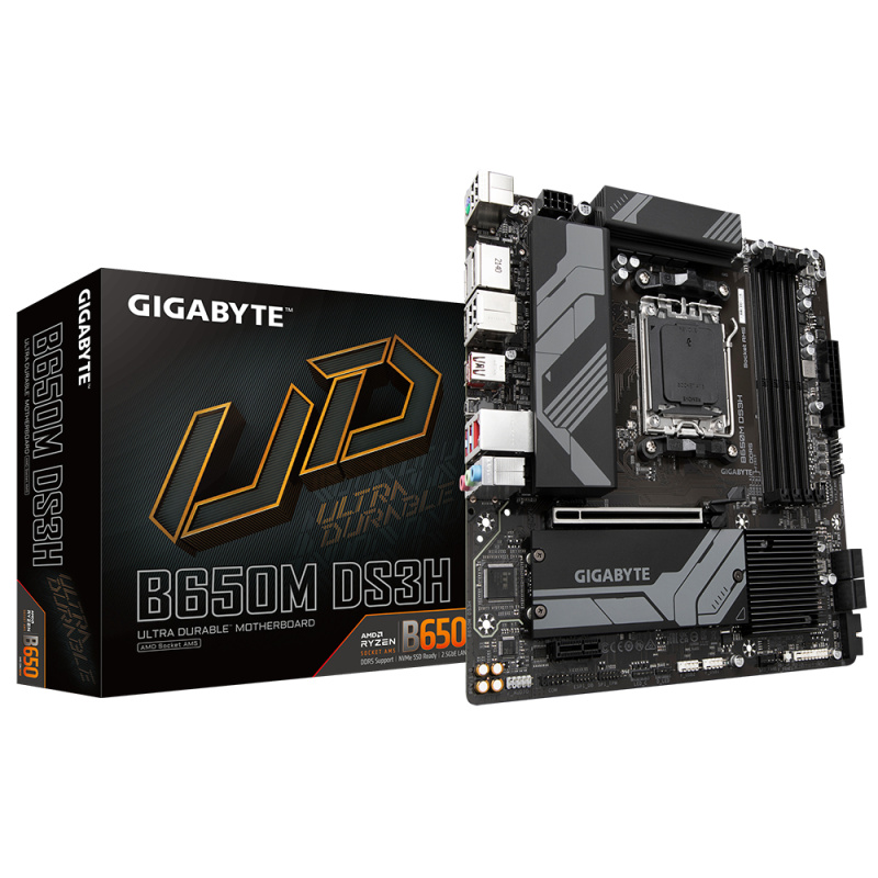 GIGABYTE B650M DS3H Carte mère - AMD Ryzen série 9000, VRM 6+2+1 phases, jusqu'à 8000 MHz DDR5 (OC), 2xPCIe 4.0 M.2, LAN 2,5 GbE, USB 3.2 Gen 2