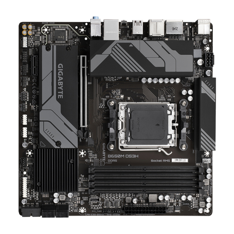 GIGABYTE B650M DS3H Carte mère - AMD Ryzen série 9000, VRM 6+2+1 phases, jusqu'à 8000 MHz DDR5 (OC), 2xPCIe 4.0 M.2, LAN 2,5 GbE, USB 3.2 Gen 2