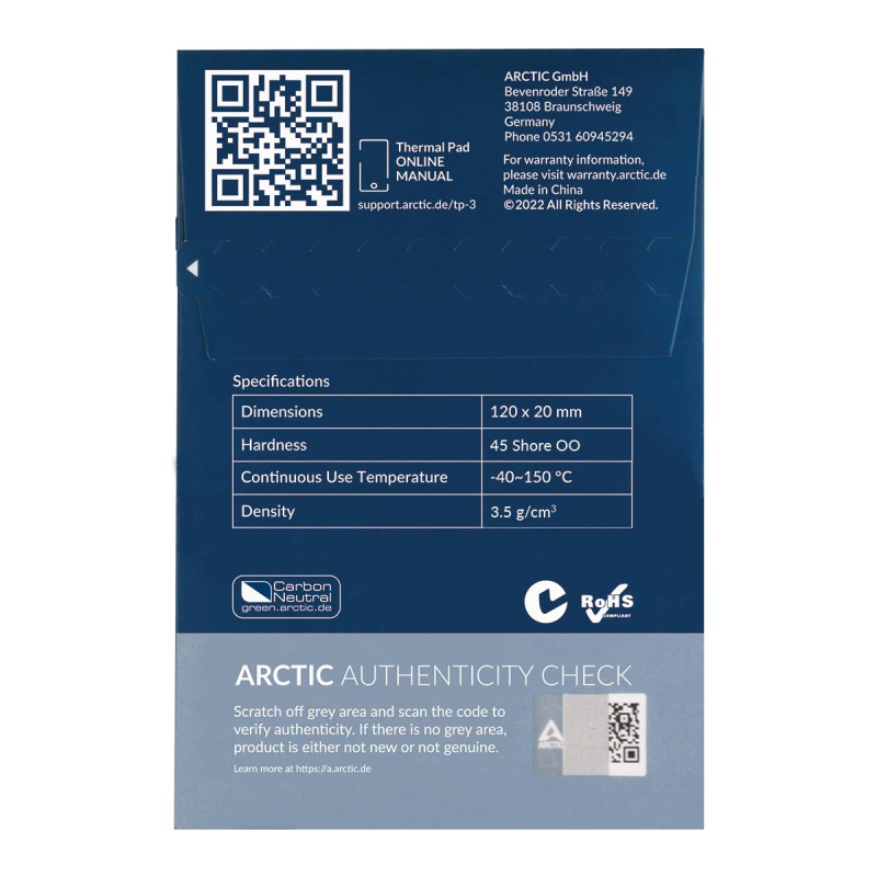ARCTIC TP-3 combiné de dissipateurs thermiques Pad thermique