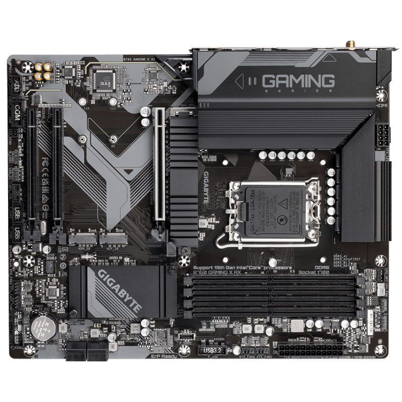 GIGABYTE B760 GAMING X AX Carte Mère - Compatible avec les processeurs Intel Core 14e génération, VRM numérique 8+1+1 phases, jusqu'à 7600MHz DDR5 (OC), 3x PCIe 4.0 M.2, Wi-Fi 6E, 2.5GbE LAN, USB 3.2 Gen 2