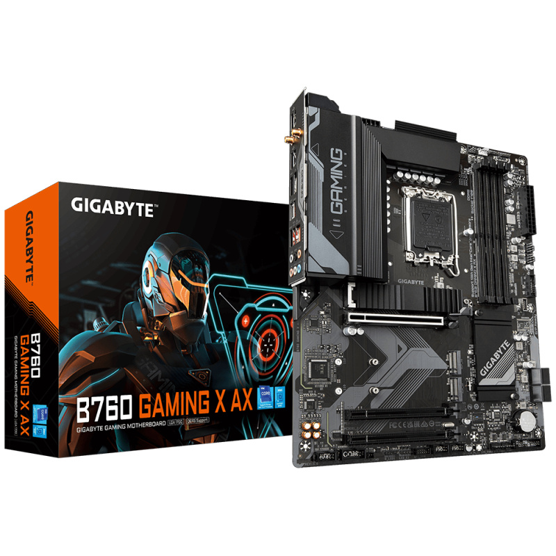 GIGABYTE B760 GAMING X AX Carte Mère - Compatible avec les processeurs Intel Core 14e génération, VRM numérique 8+1+1 phases, jusqu'à 7600MHz DDR5 (OC), 3x PCIe 4.0 M.2, Wi-Fi 6E, 2.5GbE LAN, USB 3.2 Gen 2