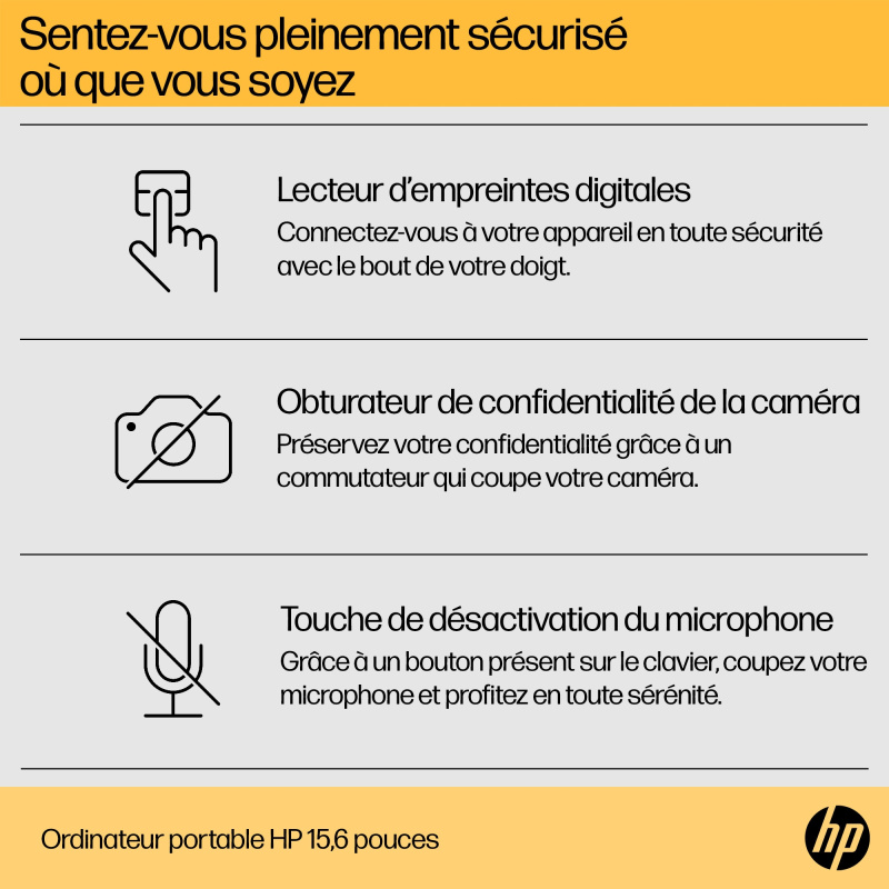 HP 15-fc0150nf AMD Ryzen™ 5 7520U Ordinateur portable 39,6 cm (15.6") Full HD 16 Go LPDDR5-SDRAM 1 To SSD Wi-Fi 6 (802.11ax) Windows 11 Home Argent