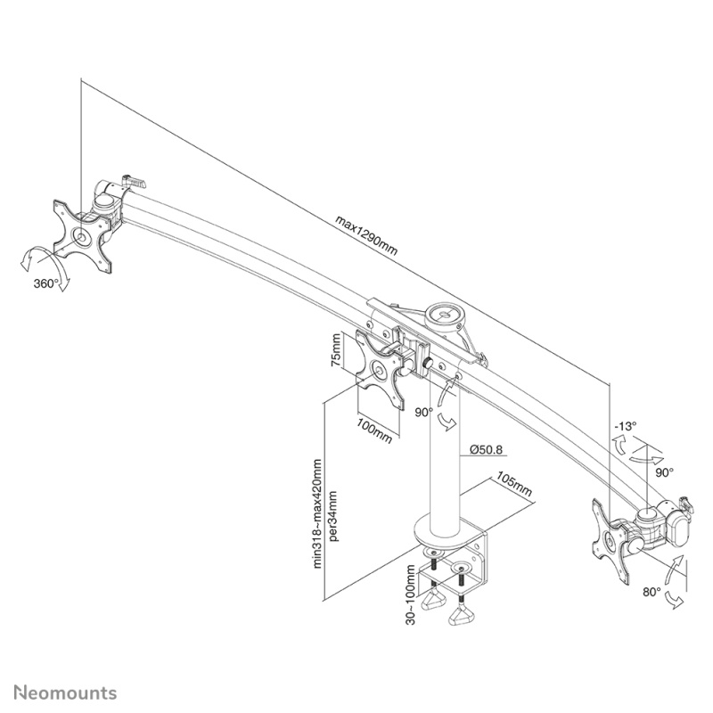 Neomounts FPMA-D700D3 Support d'écran à fixer 10-27"
