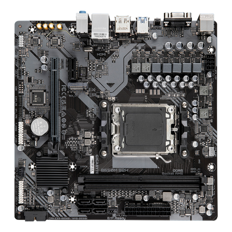 GIGABYTE B650M S2H Carte mère - AMD Ryzen série 9000, VRM 5+2+2 phases, jusqu'à 6400 MHz DDR5 (OC), 1xPCIe 4.0 M.2, LAN GbE, USB 3.2 Gen 1