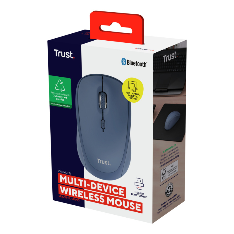 Trust Yvi+ souris Universel Ambidextre RF sans fil + Bluetooth Optique 1600 DPI