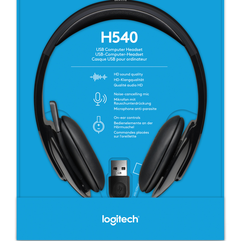 Logitech H540 USB Computer Headset Avec un son haute définition et des commandes sur l'oreillette