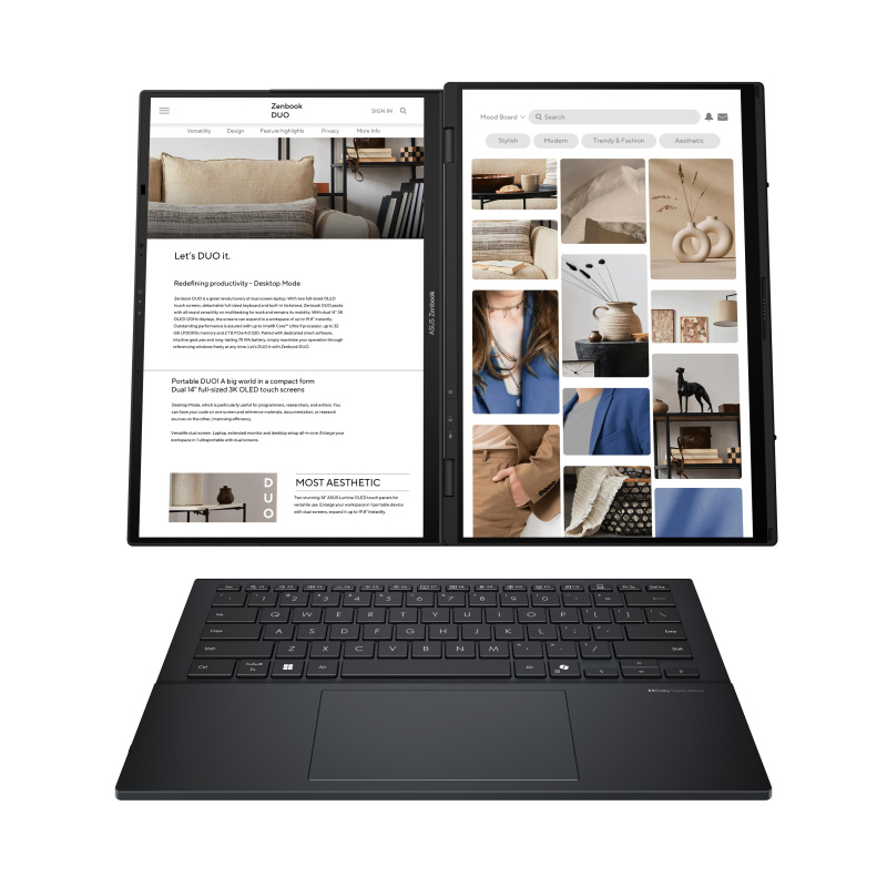 ASUS Zenbook Duo UX8406CA-ISCQL302X Intel Core Ultra 9 285H Hybride (2-en-1) 35,6 cm (14") Écran tactile WUXGA 32 Go LPDDR5x-SDRAM 1 To SSD Wi-Fi 7 (802.11be) Windows 11 Pro Gris
