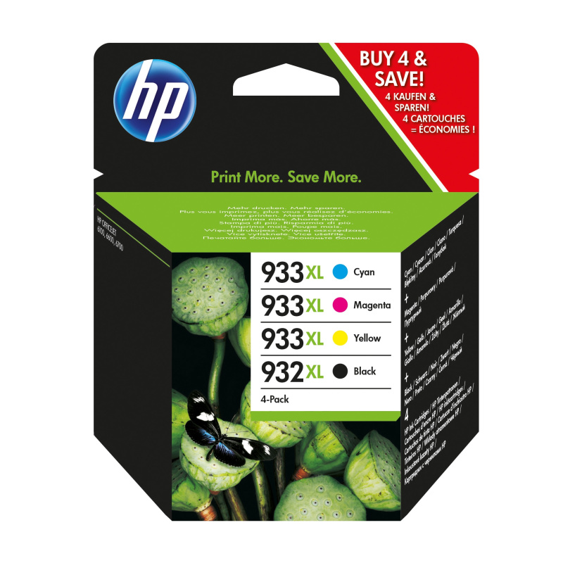 HP 932XL Black/933XL Cyan/Magenta/Yellow 4-pack Original Ink Cartridges cartouche d'encre 4 pièce(s) Rendement élevé (XL) Noir, Cyan, Magenta, Jaune