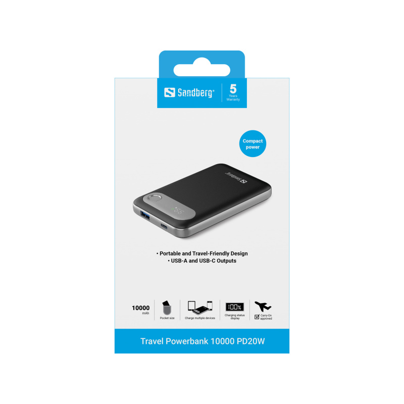 Sandberg 421-16 banque d'alimentation électrique Lithium Polymère (LiPo) 10000 mAh Aluminium, Noir