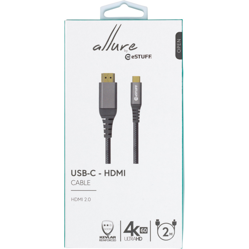 eSTUFF ES607102 changeur de genre de câble HDMI USB C Gris