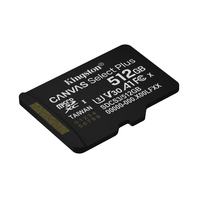 Kingston Technology 512GB microSDXC Canvas Select Plus Gen3 150MB/s A1 (Adaptateur SD inclus)