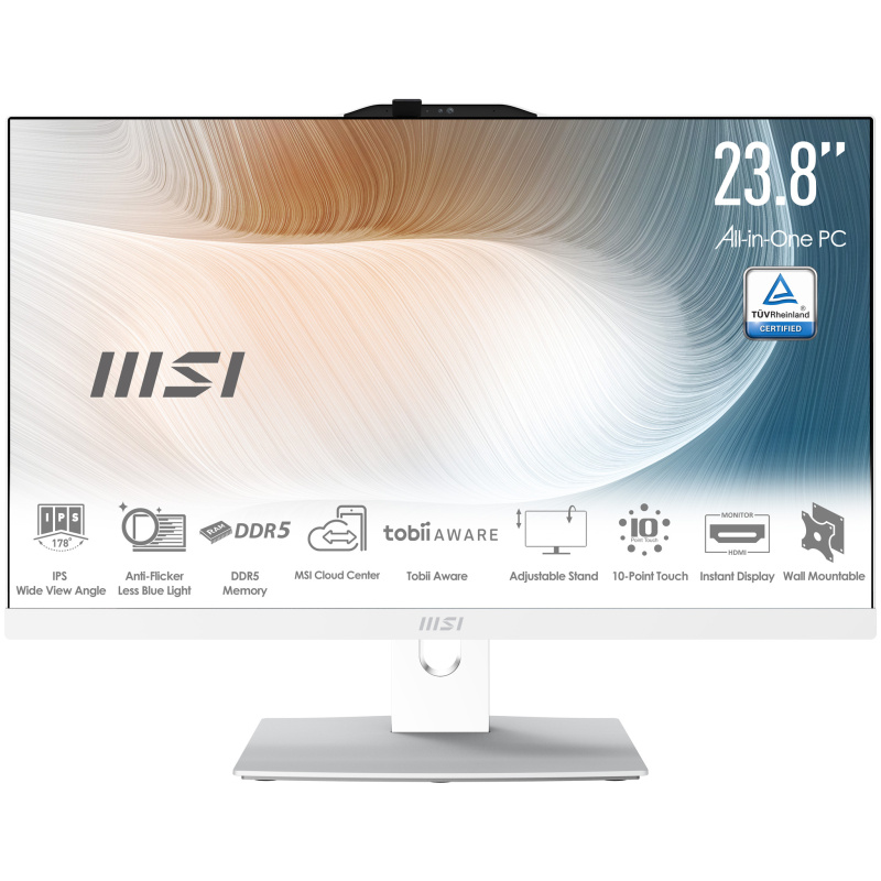MSI Modern AM242TP 1M-1854FR Intel Core 7 150U 60,5 cm (23.8") 1920 x 1080 pixels Écran tactile PC All-in-One 16 Go DDR5-SDRAM 1 To SSD Windows 11 Pro Wi-Fi 6E (802.11ax) Blanc