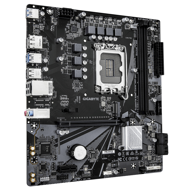 GIGABYTE B760M H V2 Carte Mère - Prend en charge les processeurs Intel Core 14e génération, VRM numérique 5+1+1 phases, jusqu’à 8000MHz DDR5 (O.C.), 1xPCIe 4.0 M.2, LAN 1GbE, USB 3.2 Gen1