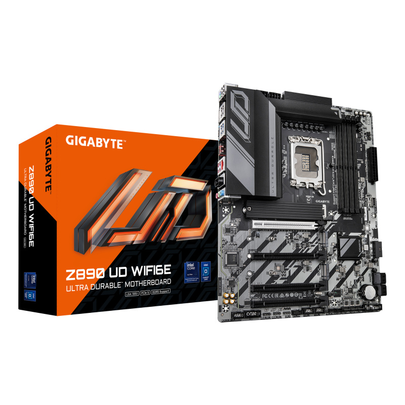GIGABYTE Carte mère Z890 UD WIFI6E - Prend en charge les processeurs Intel Core Ultra (Série 2), VRM à 12+1+2 phases, jusqu'à 8800MHz DDR5 (OC), 1xPCIe 5.0 + 2xPCIe 4.0, Wi-Fi 6E, LAN 2.5GbE, USB 4