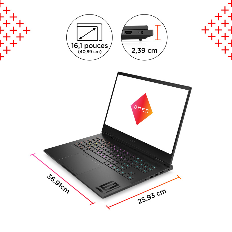 OMEN by HP OMEN Gaming Laptop 16-xf0061nf AMD Ryzen™ 9 7940HS Ordinateur portable 40,9 cm (16.1") Quad HD 32 Go DDR5-SDRAM 1 To SSD NVIDIA GeForce RTX 4070 Wi-Fi 6E (802.11ax) Windows 11 Home Noir