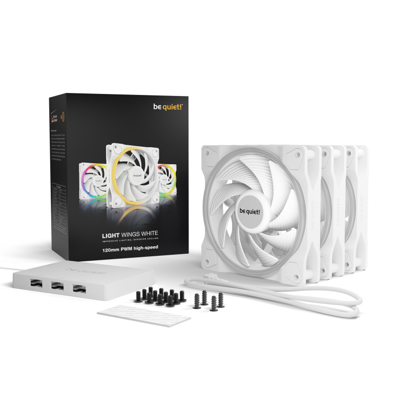 be quiet! Light Wings 120 mm PWM | Ventilateur PC ARGB high-speed White, Pack de 3