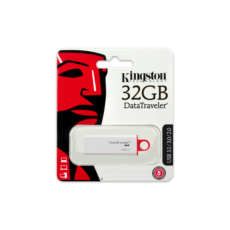 Kingston Technology DataTraveler G4 lecteur USB flash 32 Go USB Type-A 3.2 Gen 1 (3.1 Gen 1) Rouge, Blanc