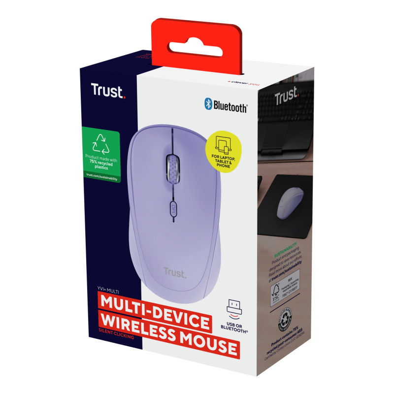 Trust Yvi+ souris Universel Ambidextre RF sans fil + Bluetooth Optique 1600 DPI
