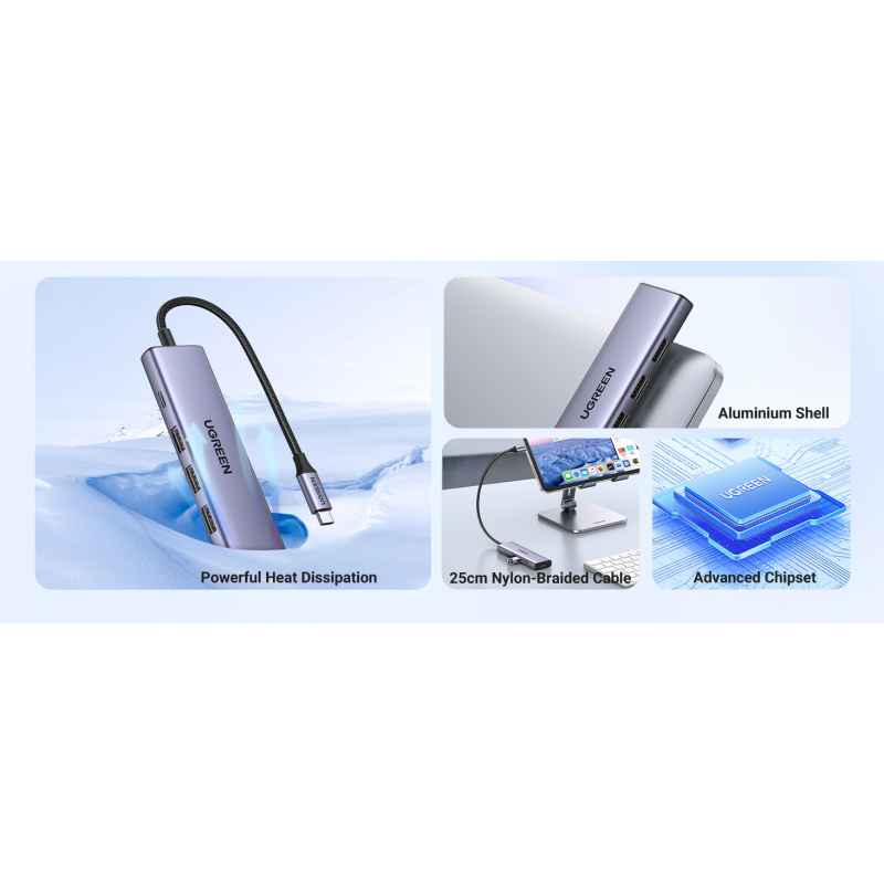 Ugreen 15596 station d'accueil Avec fil USB 3.2 Gen 1 (3.1 Gen 1) Type-A + Type-C Aluminium