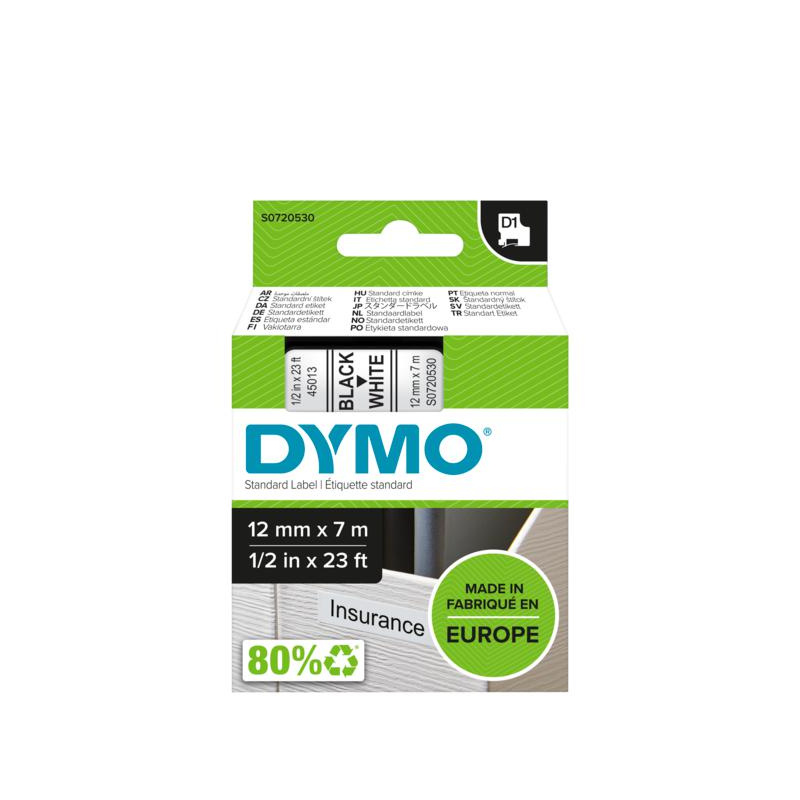 DYMO D1 - Standard Étiquettes - Noir sur blanc - 12mm x 7m