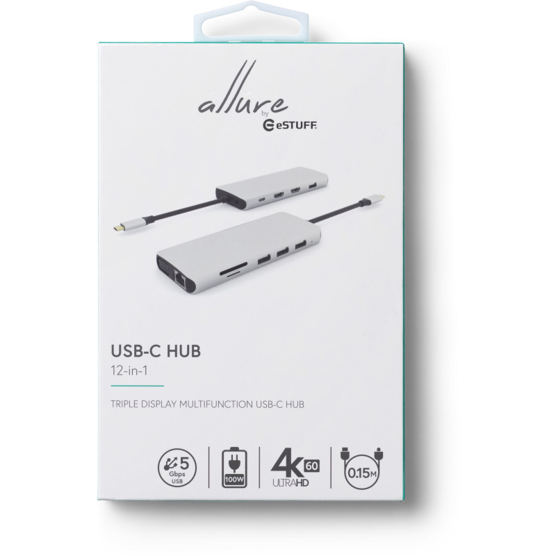 eSTUFF ES623009 hub & concentrateur USB 3.2 Gen 1 (3.1 Gen 1) Type-C 5000 Mbit/s Gris
