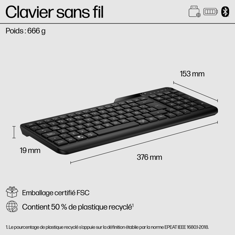 HP INC. clavier Universel RF sans fil + Bluetooth Noir