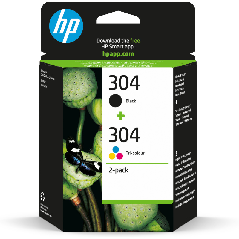 HP Pack de 2 cartouches authentiques d'encre noire/trois couleurs 304