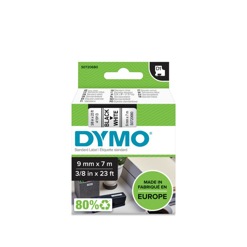 DYMO D1 - Standard Étiquettes - Noir sur blanc - 9mm x 7m