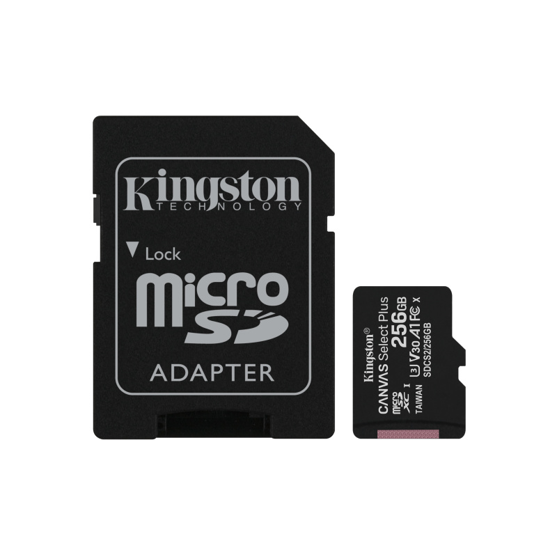 Kingston Technology Canvas Select Carte micSDXC Plus 100R A1 C10 de 256 Go + ADP