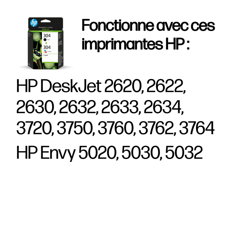 HP Pack de 2 cartouches authentiques d'encre noire/trois couleurs 304