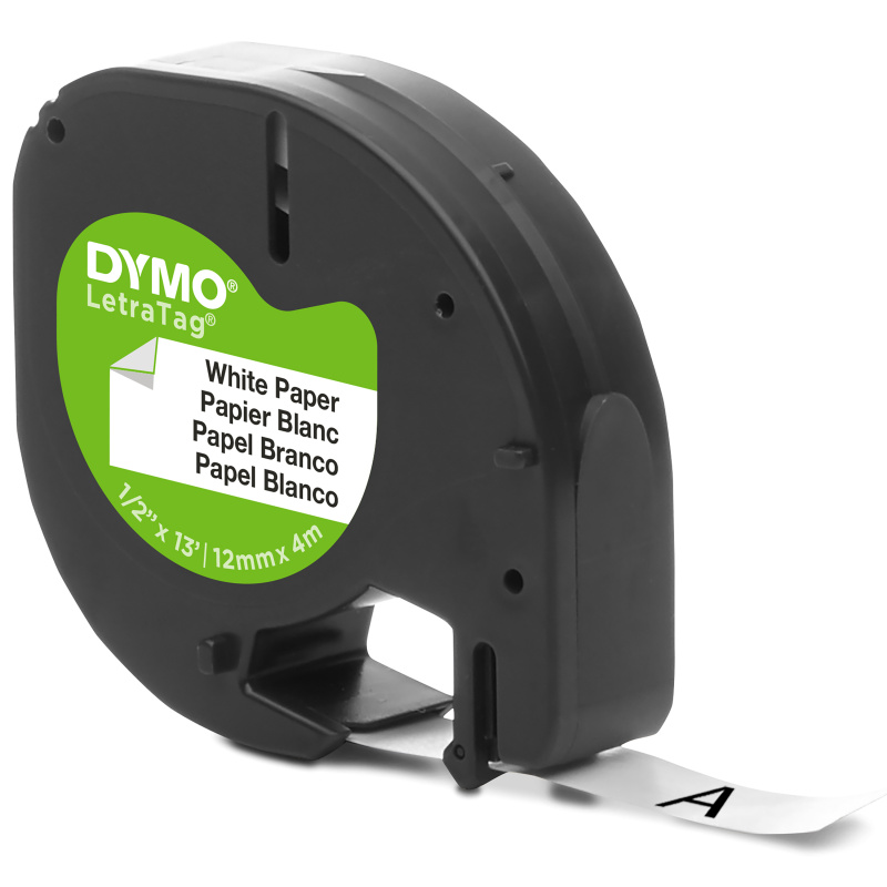 DYMO LetraTag Étiquettes en Papier Authentique | 12 mm x 4 m | Noir sur Blanc | Étiquettes autocollantes pour étiqueteuse LetraTag