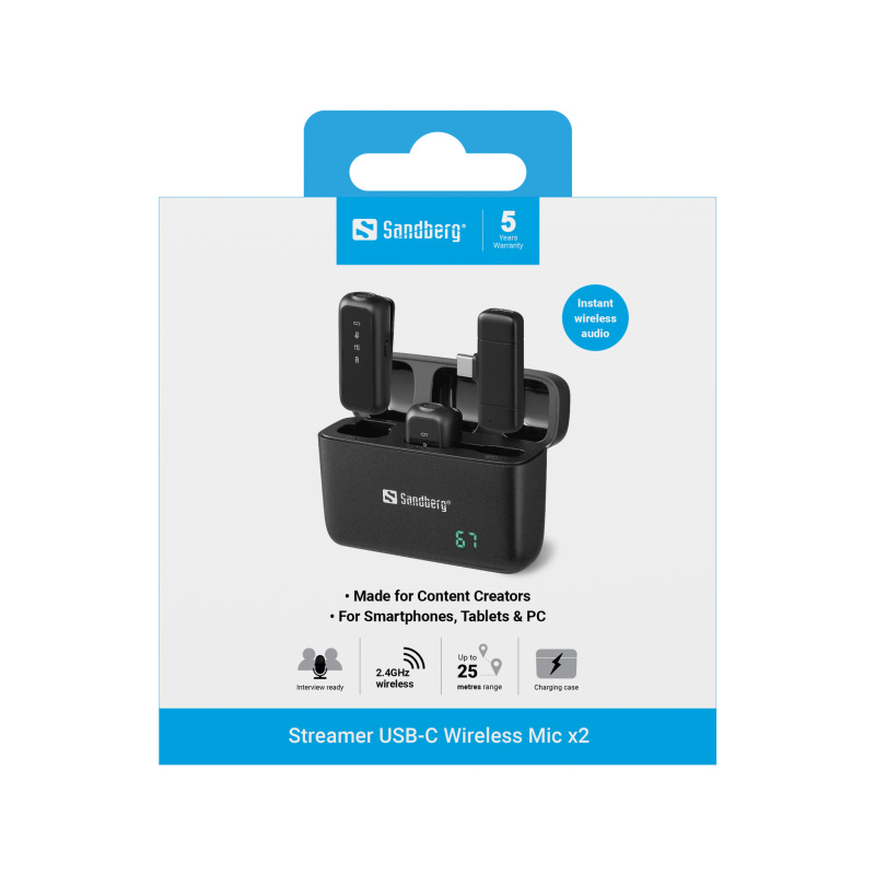 Sandberg 126-55 microphone Noir Microphone à clipser