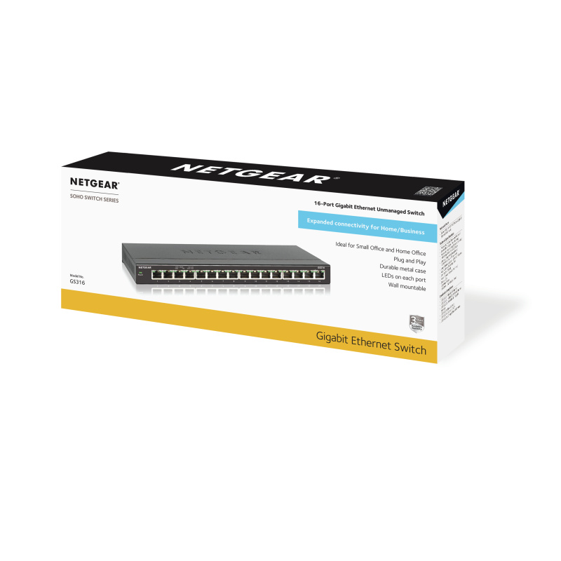 NETGEAR GS316 Non-géré Gigabit Ethernet (10/100/1000) Noir