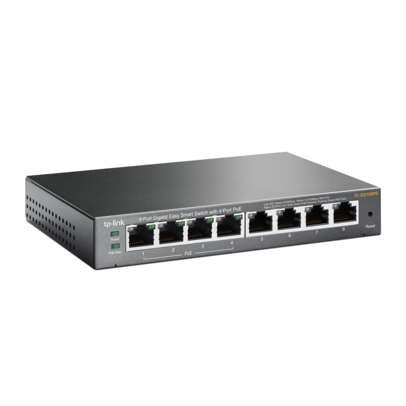 TP-Link TL-SG108PE Géré L2 Gigabit Ethernet (10/100/1000) Connexion Ethernet, supportant l'alimentation via ce port (PoE) Noir