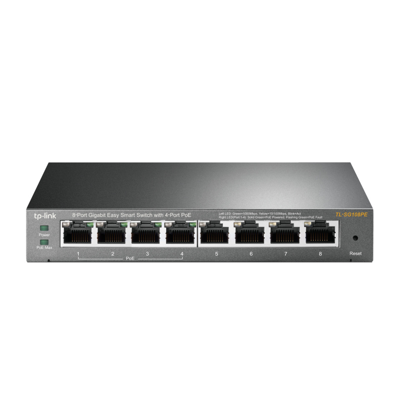 TP-Link TL-SG108PE Géré L2 Gigabit Ethernet (10/100/1000) Connexion Ethernet, supportant l'alimentation via ce port (PoE) Noir