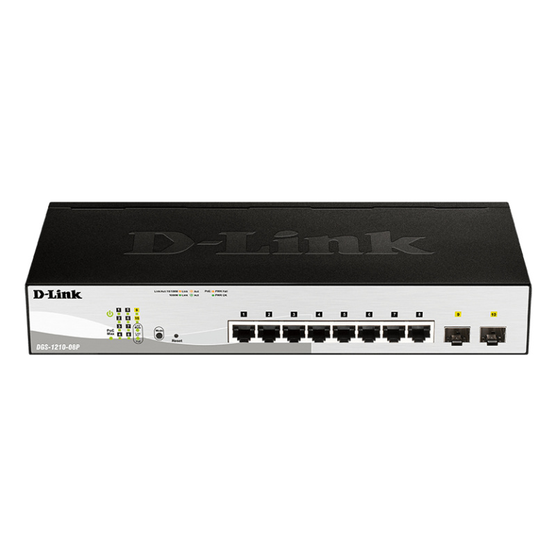 D-Link DGS-1210-08P commutateur réseau Géré L2/L3 Gigabit Ethernet (10/100/1000) Connexion Ethernet, supportant l'alimentation via ce port (PoE) Noir