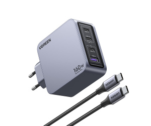 Ugreen Nexode Pro 160W GaN Charger with USB-C Cable Universel Noir, Gris Secteur Charge rapide Intérieure