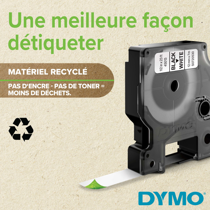 DYMO D1 - Standard Étiquettes - Noir sur blanc - 9mm x 7m